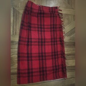 Cambridge Country Skirt 8P Petite Red Plaid Wool Blend Blanket Wrap Preppy